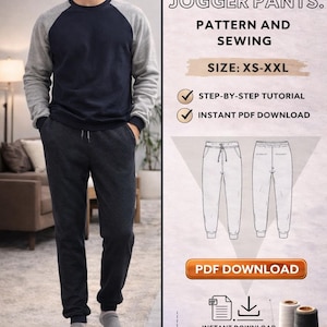Joggingbroek voor heren. PDF-patroon/-grootte; S-XXL/ Digitaal / Stap voor stap /Beginner/ Joggingbroekpatroon voor heren/ Naaipatronen/ Joggers