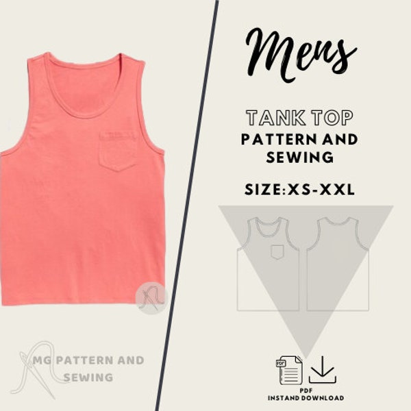 Men's tank top PDF Pattern/ Digital /Size XS-XXL / Step by step/ Easy-to-Follow/ Sewing Tutorial/ Easy sewing project for beginner