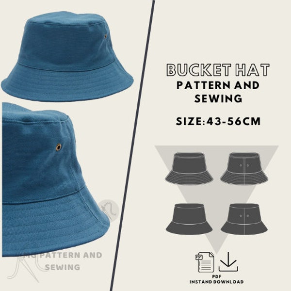 Wzór kapelusza typu Bucket unisex / Bardzo łatwa ilustrowana instrukcja krok po kroku / Arkusz instrukcji i wzór szycia / Poziom umiejętności = podstawowy