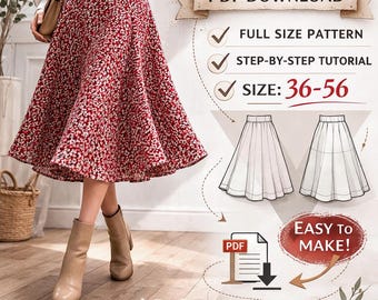 Womens skirt pattern/ Pattern-pdf /Sewing Pattern /Step by step / Size 36-58 / A line skirt pattern / Beginner pattern / Long Skirt Pattern