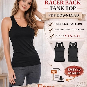 Womens Racer Tank Top Pdf Pattern/ Size XXS-4XL / Digital Sewing Pattern / Easy Sewing / Step by step / Picture Tutorial /Sports Tank top