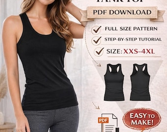 Womens Racer Tank Top Pdf Pattern/ Size XXS-4XL / Digital Sewing Pattern / Easy Sewing / Step by step / Picture Tutorial /Sports Tank top