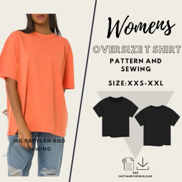 Damen Oversize T Shirt Schnittmuster / Oversized T Shirt PDF Schnittmuster / Schritt für Schritt / Größe XXS-XXL / Fotoanleitung / Oversized T-Shirt