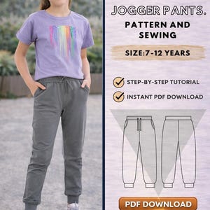 Kids Jogger Pants. PDF Pattern/ Size 7years-12years / Beginner project / Easy Pattern and Sewing / Step by step /Jogging Pants for Children