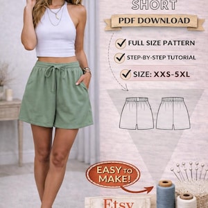 Damen Shorts Schnittmuster / PDF / Größe XXS-5XL / Schritt für Schritt / Elastische Shorts Schnittmuster / Easy Shorts / PDF Nähmuster / Instant Download