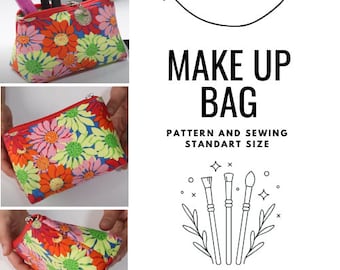 Bolsa de Maquillaje PDF PATRÓN DE COSTURA/ Patrón de bolsa de aseo costura pdf/ Patrón de bolsa de cosméticos fácil / Patrón de estuche de lápiz/ Patrón de bolsa/ Patrón fácil
