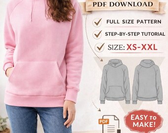 Womens Hoodie PDF Pattern / Raglan hoodie pattern/Sizes XS-XXL /Sweatshirt Pattern/ Womens Sewing Pattern /Kangaroo pocket / unisex hoodie