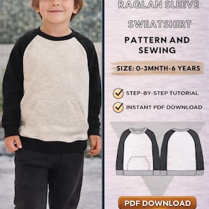 Moletom para Bebê e Criança/Ilustração Passo a Passo com Imagem/Com Instruções de Costura Fáceis/Ampla Gama de Tamanhos/Molde de Moletom Infantil