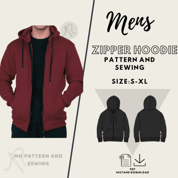 Zipper hoodie/Picture step-by-step Instruction/Sizes=S-XL/Easy Making instructions/pattern and pdf/men's hoodie zipper pattern pattern files
