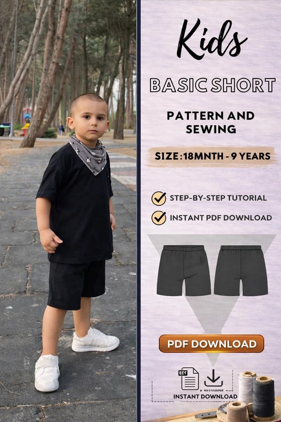 Shorts Pattern PDF Download- Baby Shorts- Toddler Shorts- Kids Sewing Pattern for Beginners- Basic kid short