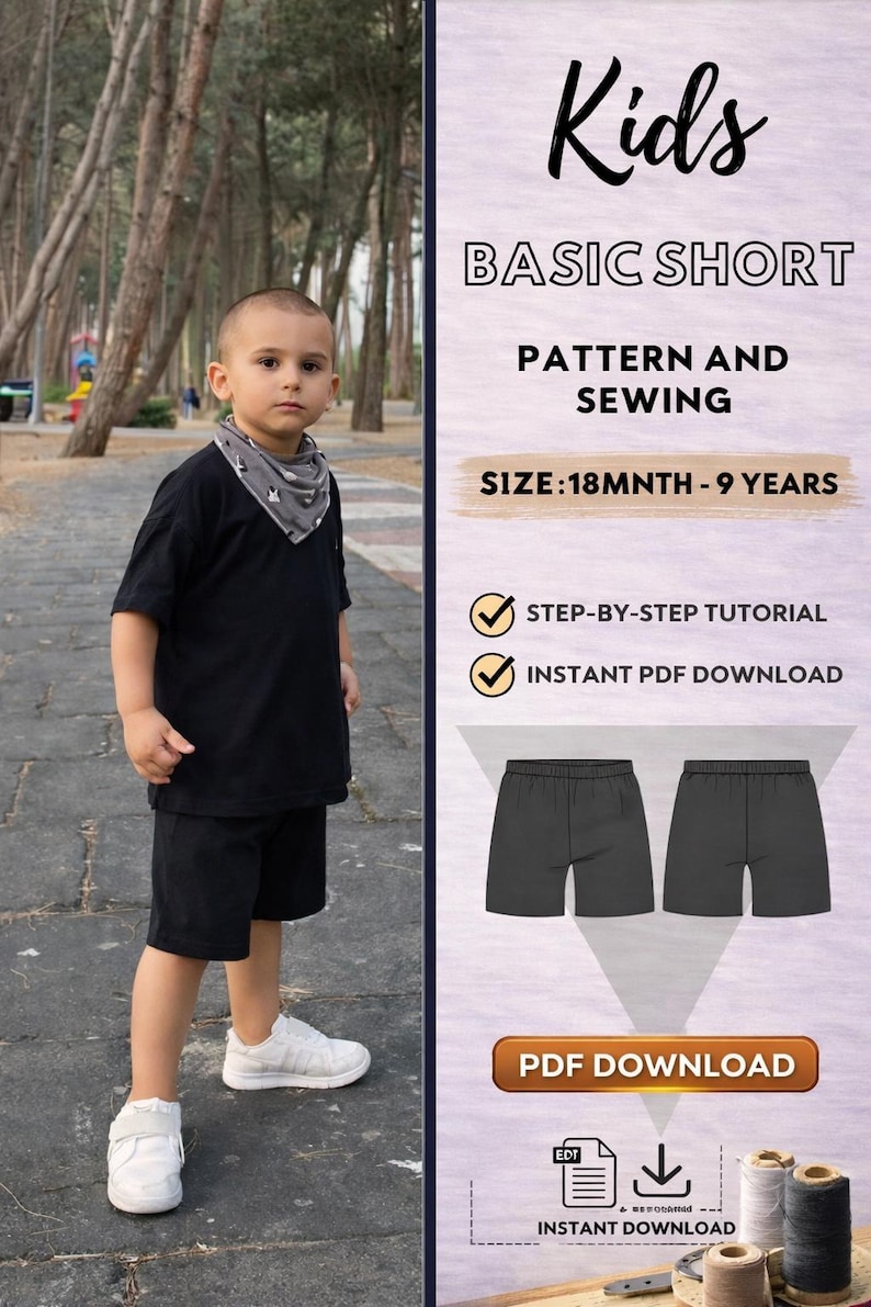 Shorts Pattern PDF Download- Baby Shorts- Toddler Shorts- Kids Sewing Pattern for Beginners- Basic kid short image 1