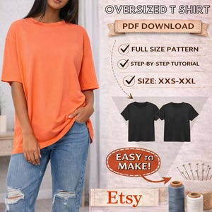 Womens Oversize T Shirt Pattern / Oversized Tee PDF Pattern/ Step by step / Size XXS-XXL /Picture tutorial/ Easy Shirt/ Oversized T-Shirt
