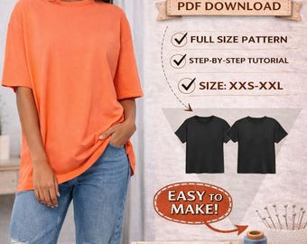 Womens Oversize T Shirt Pattern / Oversized Tee PDF Pattern/ Step by step / Size XXS-XXL /Picture tutorial/ Easy Shirt/ Oversized T-Shirt
