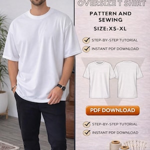 Naaipatroon T-shirt heren/basis T-shirt/stap voor stap/oversized patroon/eenvoudig naaipatroon/pdf-patroon direct downloaden/maat XS-XL