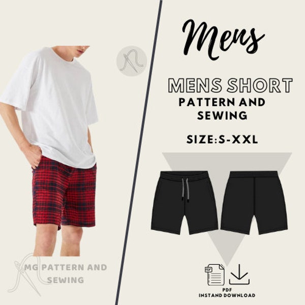 Mens Short Pattern/ Size S-M-L-XXL /Step by step / Sewing Pattern/ Instant Download /Sport Pants for Men Pattern/ Summer sport shorts pdf