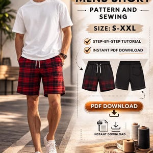 Kort herenpatroon / maat S-M-L-XXL /Stap voor stap / GEMAKKELIJK naaipatroon / Instant Download /Sportbroek voor heren / sportbroek
