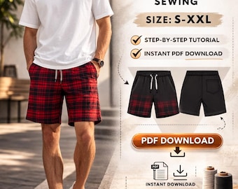 Mens Short Pattern/ Size S-M-L-XXL /Step by step / EASY Sewing Pattern/ Instant Download /Sport Pants for Men Pattern/ sport shorts