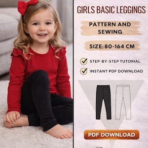 Patroon kinderlegging/ Basislegging/ Naaipatronen baby (pdf) / Maat: 12-18 mnd-7 jaar / Naaipatroon meisjes (pdf)/ Eenvoudig naaien