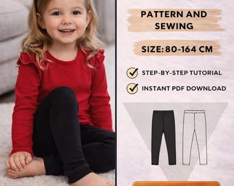 Patrón de leggings para niños/ Leggings básicos/ Patrones de costura para bebés en pdf/ Talla 12-18 meses-7 años/ Patrón de costura para niñas en pdf/ Costura fácil
