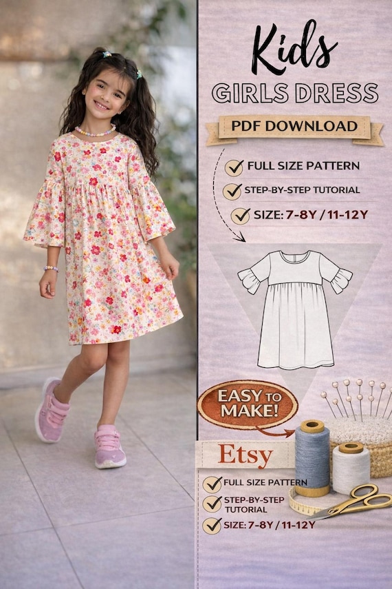 Ancien Patron Modes Et Travaux Taille 8 à 12 Ans – Robe Saharienne Enfant, Fabrication Française