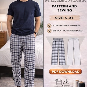 Mens Pajama Pants. Dıgıtal PDF PATTERN/ Size: S-XL /Step by step / Homewear pattern/ Easy sewing / Sewing Patterns/ Bacis Pants