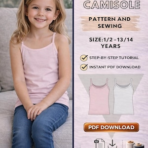 Kinder Camisole PDF Häkelmuster / Größe: 1/2y-13/14y / Digital / Schritt für Schritt / Mädchen Tank Top / Anfänger Nähprojekt / Trägertop PDF