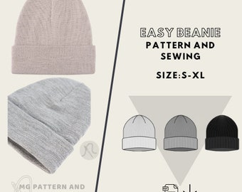 Unisex Beanie Hat Sewing Pattern / Classic  Beanie Hat PDF Pattern-Extra Easy Production with Step by Step Explanation