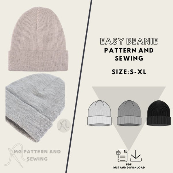 Wzór szycia czapki beanie unisex / klasyczna czapka beanie wzór w formacie PDF - wyjątkowo łatwa produkcja z wyjaśnieniem krok po kroku