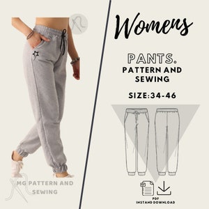 Womens Pants sewing PDF Pattern/ Beginner / Step by step / Size: 34-46/ Sweatpants. pattern/ Sewing/ Digital