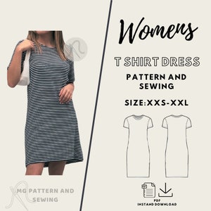 Womens T Shirt Dress PDF Patten/ Size : XXS-XXL/ Digital /Sewing Pattern/Step-by-Step/Picture tutorial/Trendy Dress Pattern/Beginner project