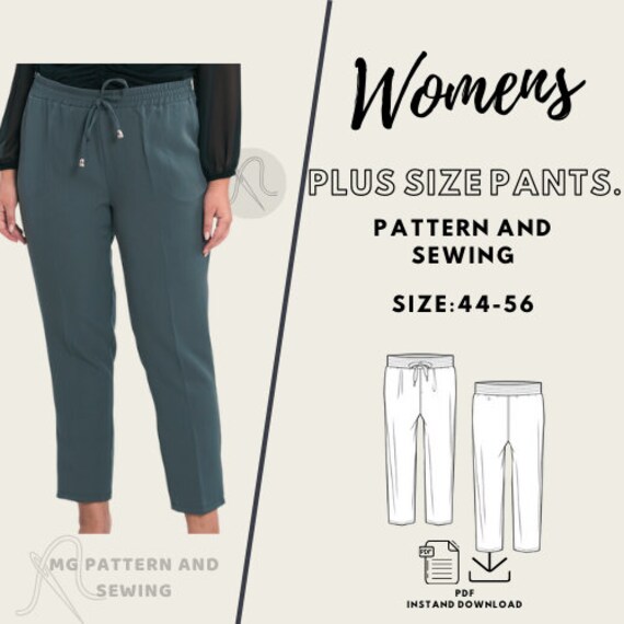 Pantalones de talla grande para mujer. Patron PDF Talla 44 56 Paso a paso PDF digital Costura facil Pantalon cintura elastica Patron de costura facil para pantalones Etsy Espana