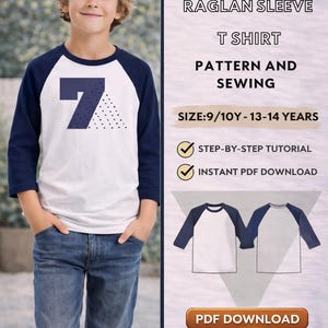 Kids Raglan Long Sleeve T shirt PDF Pattern/ Size: 9/10y-13/14y / Digital /Sewing Pattern / Step by Step /Instant Download/ Easy Pattern
