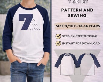 Kids Raglan Long Sleeve T shirt PDF Pattern/ Size: 9/10y-13/14y / Digital /Sewing Pattern / Step by Step /Instant Download/ Easy Pattern