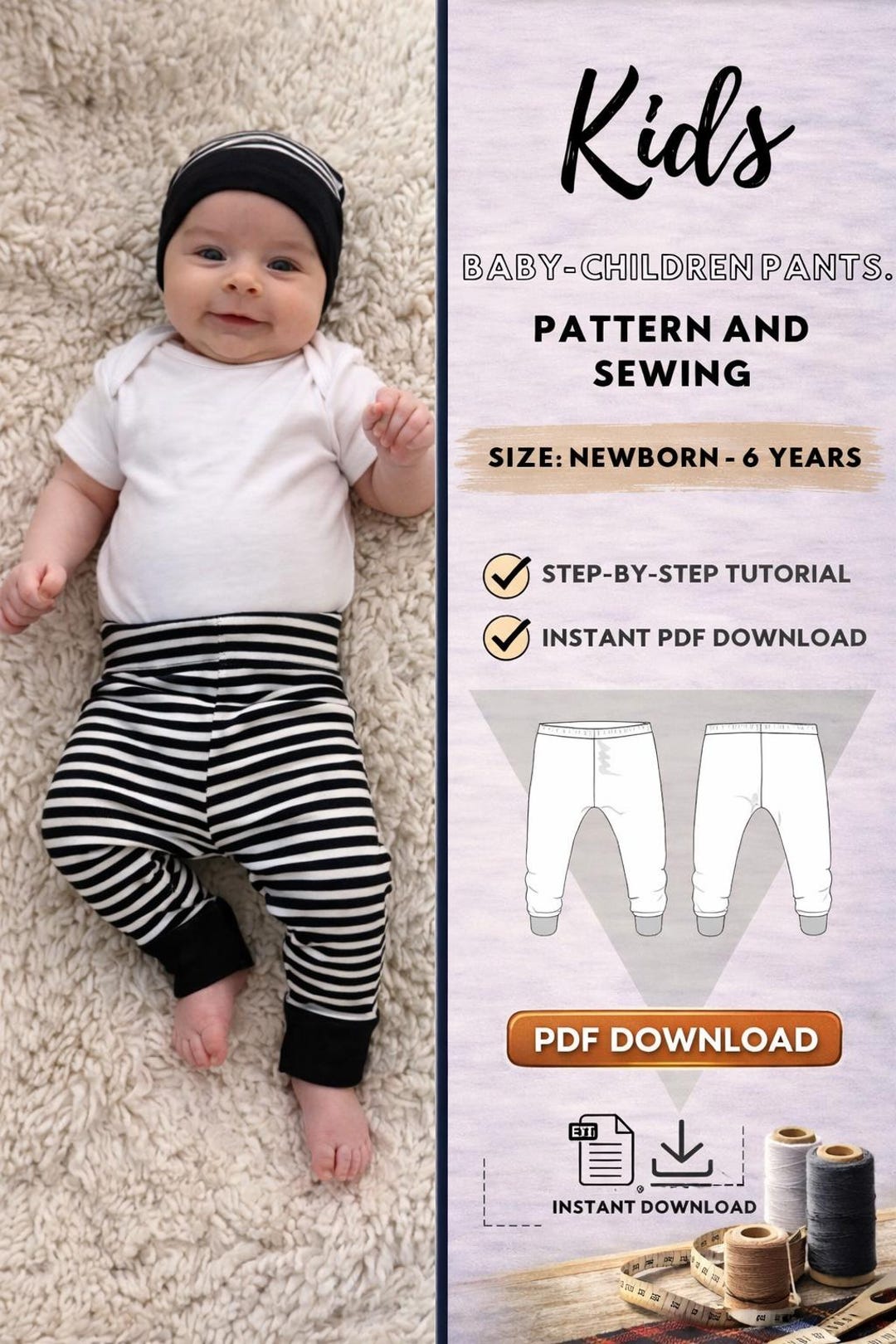 Baby and Childen Pants. /baby Hat Pattern/ Pdf Pattern/ Size Newborn-6 ...