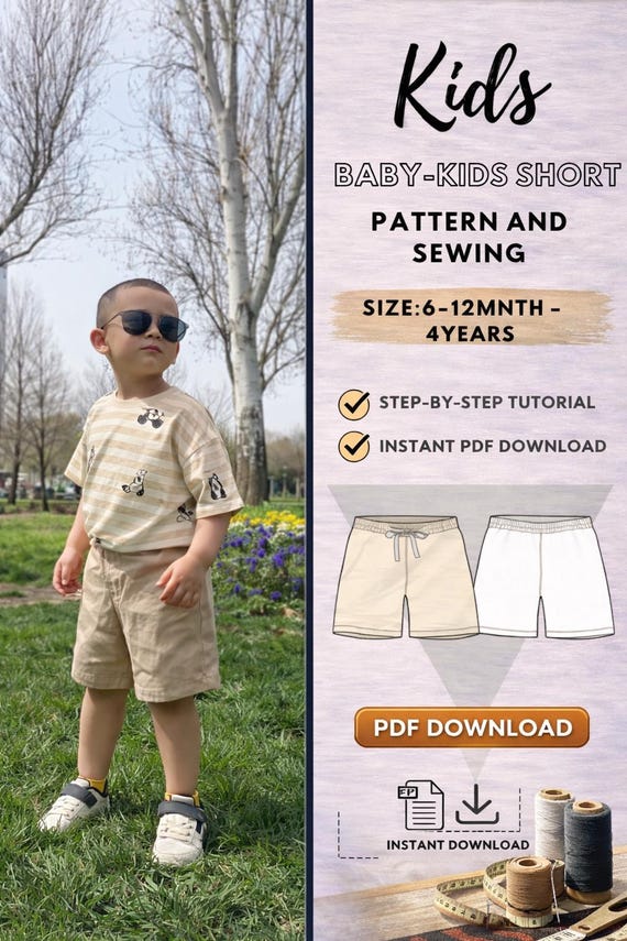 Baby- Kids Unisex shorts pattern/ Instand download/ Step by step/ Picture tutorial/ Size 6-12 mnth-4y/ Beginner /Baby Toddler Kids pattern