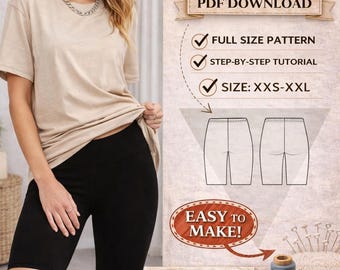Leggings cortos básicos para mujer/Patrón PDF/Talla XXS-XXL/Patrón fácil/Digital/Descarga instantánea/Patrón de leggings cortos básicos para mujer/Pantalones cortos básicos