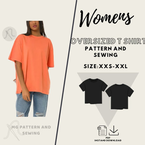 Womens Oversize T Shirt Pattern / Oversized Tee PDF Pattern/ Step by step / Size XXS-XXL /Picture tutorial/ Easy Shirt/ Oversized T-Shirt