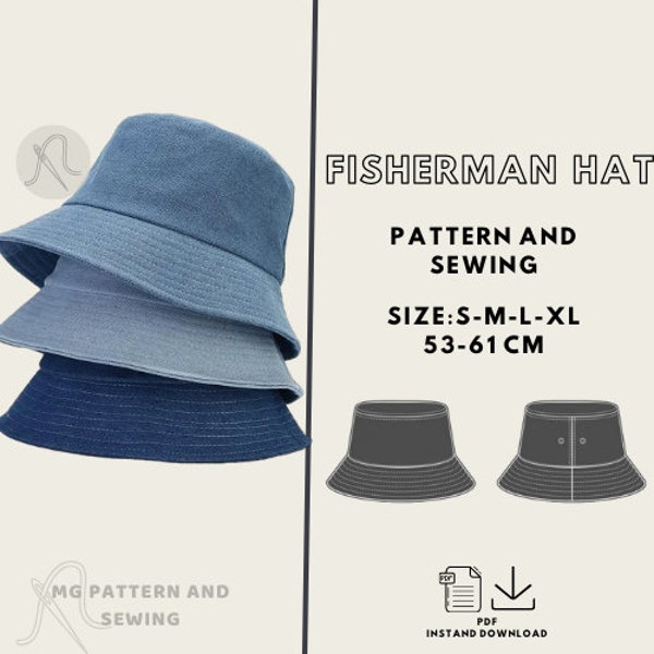 Unisex Fisherman Hat Pattern / Extra Easy Illustrated Step by Step Instruction / Instruction sheet and sewing pattern / Skill Level = Basic