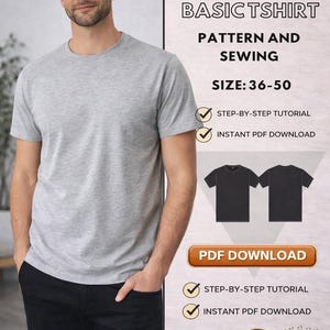 Patrón básico de camiseta de costura/ PDF/ Paso a paso/ Proyecto de costura fácil para principiantes/ Talla 36-50/ Digital/ Descarga instantánea