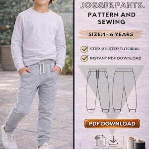 Pantalones deportivos para niños - Patrón PDF digital / Talla 12 meses-6 años / Paso a paso / Principiante / Pantalones deportivos para niños / Patrón fácil de coser