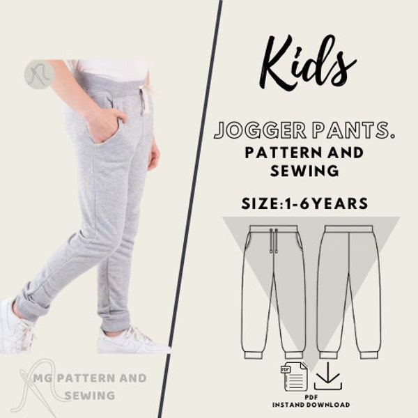 Pantalon de jogging pour enfants - Patron PDF numérique / Taille 12 mois-6 ans / Pas à pas / Débutant / Pantalon de jogging pour enfants / Couture de patron facile