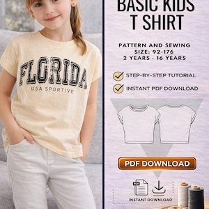 Schnittmuster Kinder T-shirt, Grössen 2-16 Jahre (PDF-Muster)