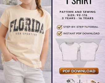 Kids T-shirt Sewing Pattern, Sizes 2-16 Years (PDF Pattern)