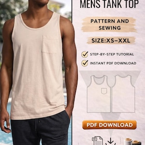 Men's tank top PDF Pattern/ Digital /Size XS-XXL / Step by step/ Easy-to-Follow/ Sewing Tutorial/ Easy sewing project for beginner
