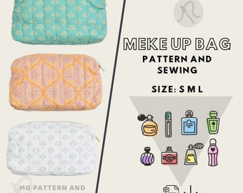 PATRÓN DE COSTURA PDF para bolsa de maquillaje/ Patrón de costura para bolsa de artículos de tocador en pdf/ Patrón para bolsa de cosméticos / Patrón para estuche de lápices/ Patrón para bolso