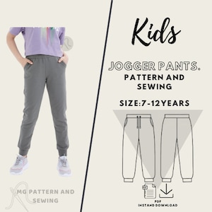 Kids Jogger Pants. PDF Pattern/ Size 7years-12years / Beginner project / Easy Pattern and Sewing / Step by step /Jogging Pants for Children