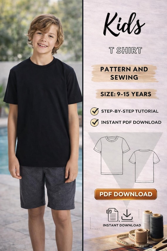 Kids T-Shirt Pattern Pdf /Instant Download /Step by step/Started Now/Follow Pictures/Casual Kids T-Shirt pattern