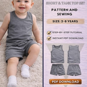 Kids Short& Tank Top Set PDF Pattern/ Digital / Size2-8 years/ Step by step/ PDF Pattern/ Instant Download/ Tank Top for Children/Beginner