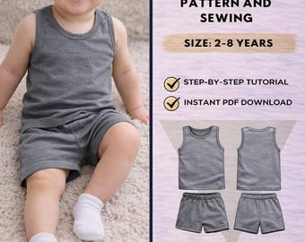 Kids Short& Tank Top Set PDF Pattern/ Digital / Size2-8 years/ Step by step/ PDF Pattern/ Instant Download/ Tank Top for Children/Beginner
