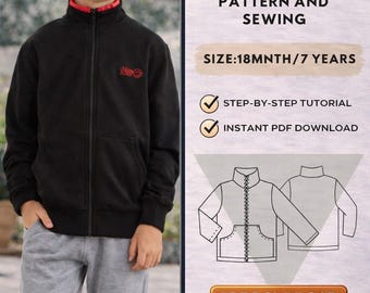 Chaqueta con cremallera para niños/ Patrón de costura/ Patrón PDF/ Paquete de todos los tamaños de 18 meses a 7 años/ Descarga instantánea/ Instrucciones de costura fáciles/ Costura unisex